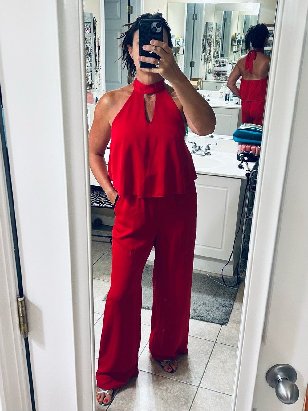Aura Red Halter Neck Jumpsuit
